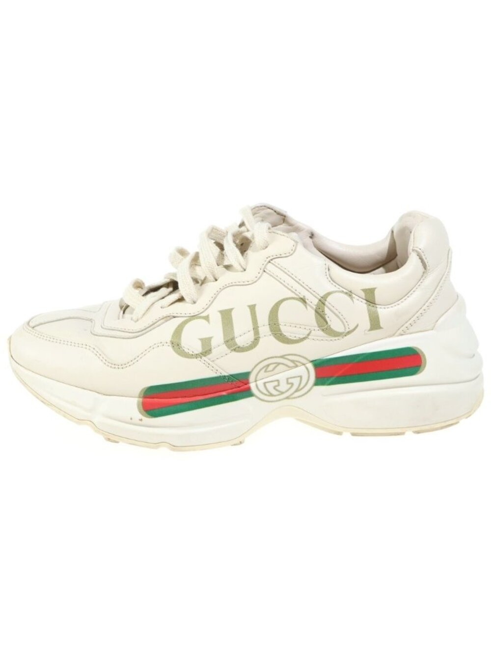 Gucci Logo Print Leather Low-Top Sneakers Ivory